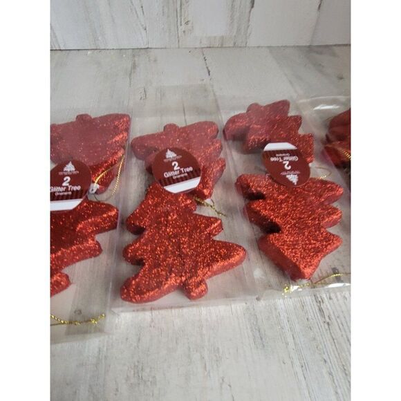 Enchanted Forest red glitter tree ornament Xmas set - Picture 6 of 8
